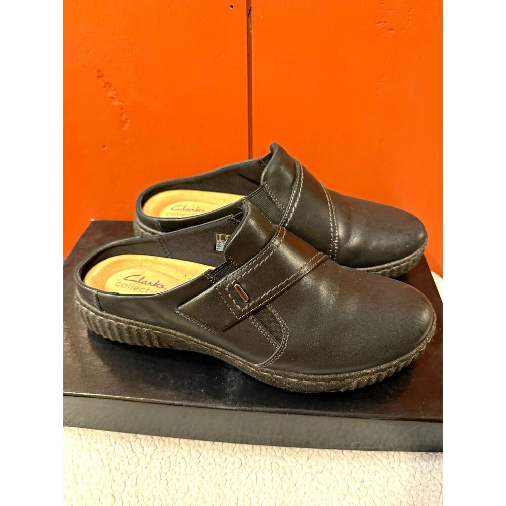 Clarks Collection Womens Black Leather Slip-On Casual Comfort Shoes US 8.5 M